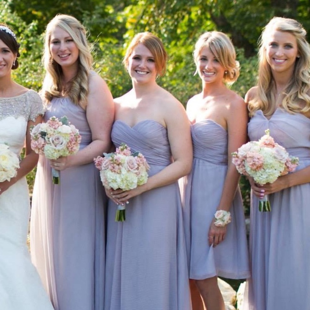 Love Lane Strapless Bridesmaid Dress in “Smoke”